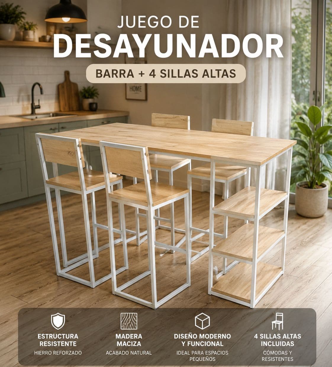Desayunador ➕ 4 banquetas.
