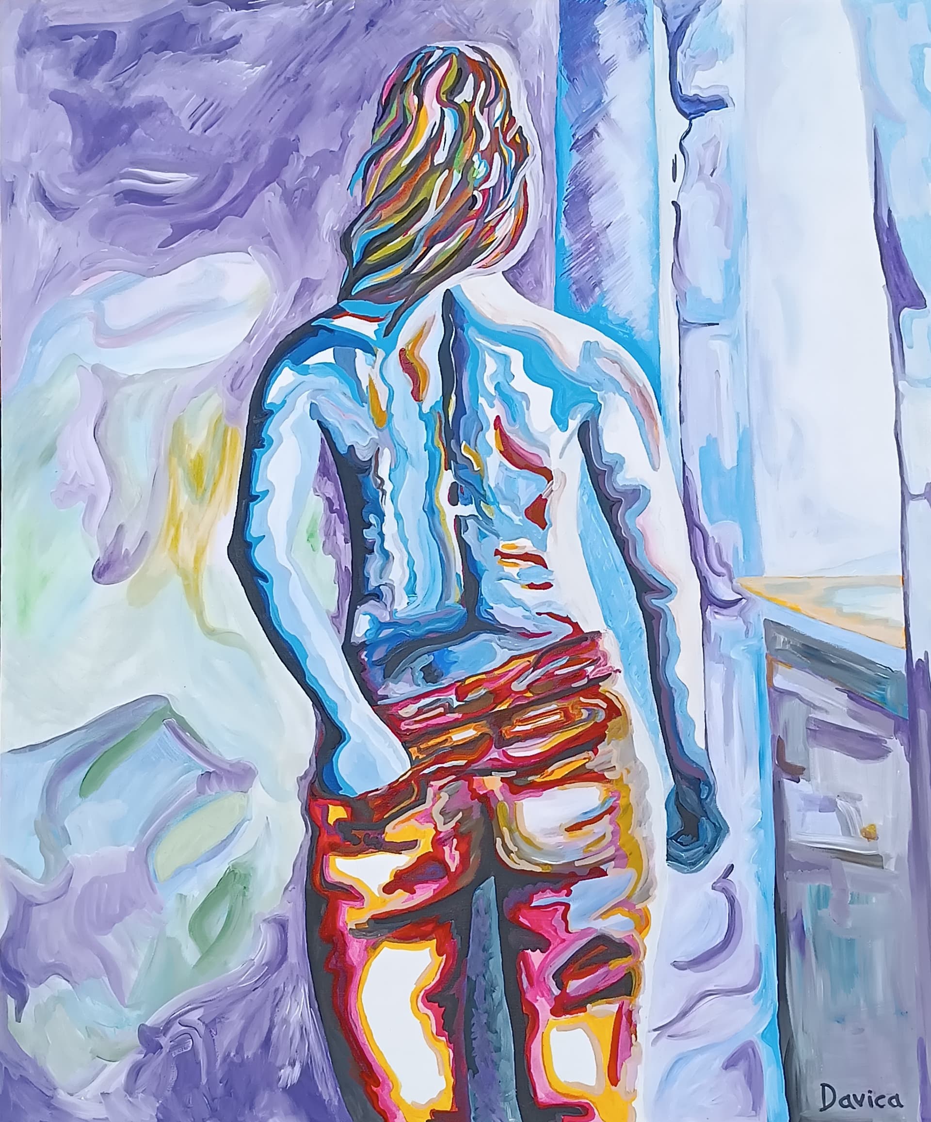 "Ella en claroscuro" Acrílico sobre lienzo. Dimensiones 120 x 100 cm.