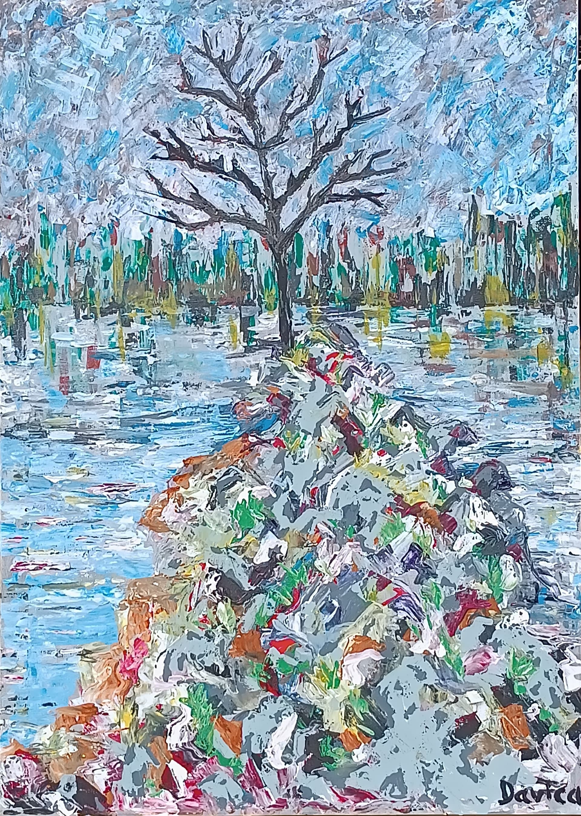 "Cazando Ninfas IV". Acrílico sobre lienzo con espátula. Dimensiones 89 x 63 cm.