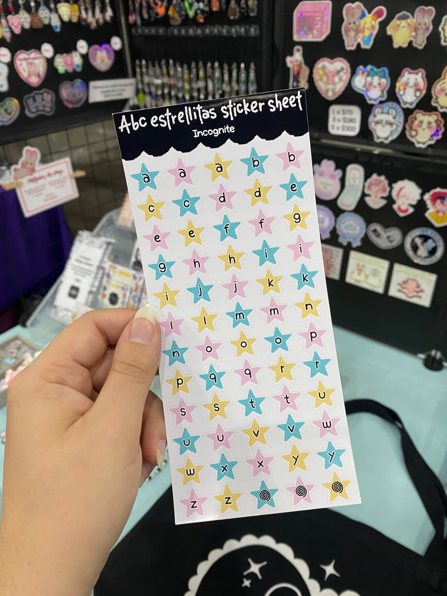 Plancha de stickers abecedario estrellas
